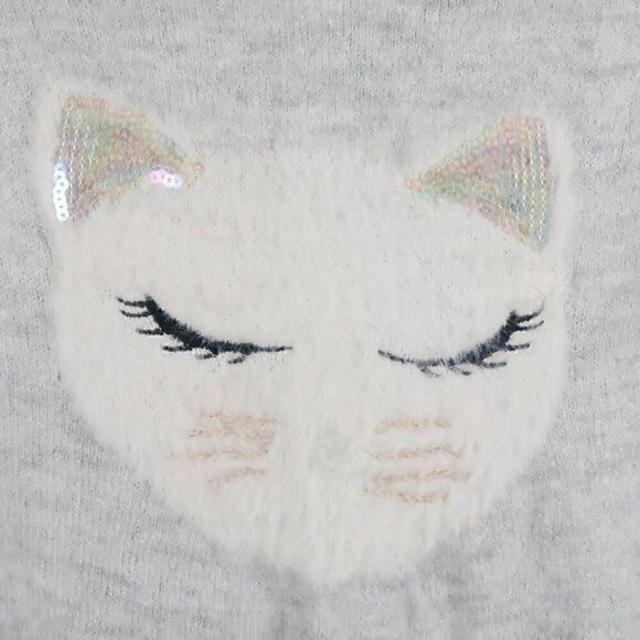 LC LAUREN CONRAD GREY SEQUIN KITTY CAT PULL OVER TUNIC SWEATER SIZE XS - Picture 4 of 7